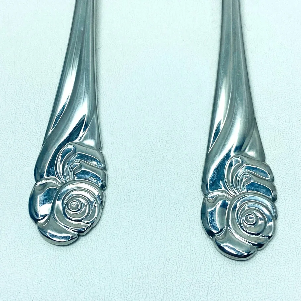(4) Yamazaki Japan‎ Ribbon Rose Stainless Glossy Teaspoon Lot 6 3/8